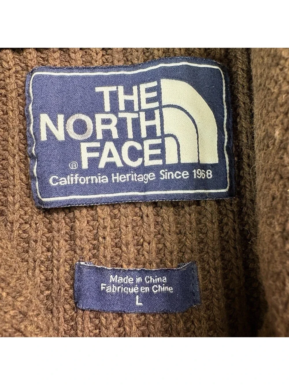 Vintage The North Face Chunky Heavy Knit Shawl Collar Sweater Size Large Brown